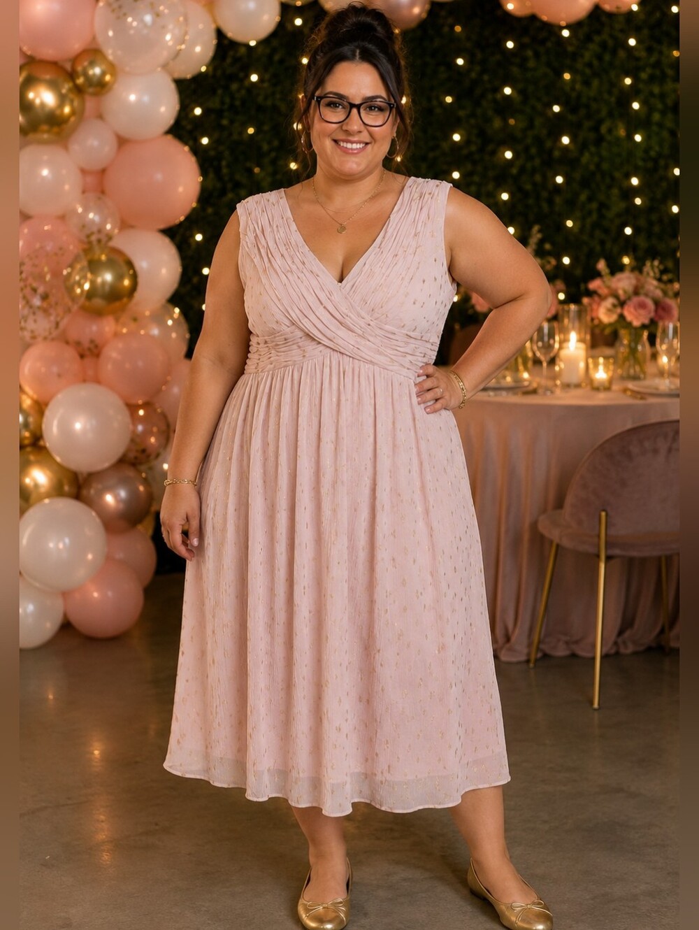 Penningtons Blush Pink Midi Dress with Gold Speckle
